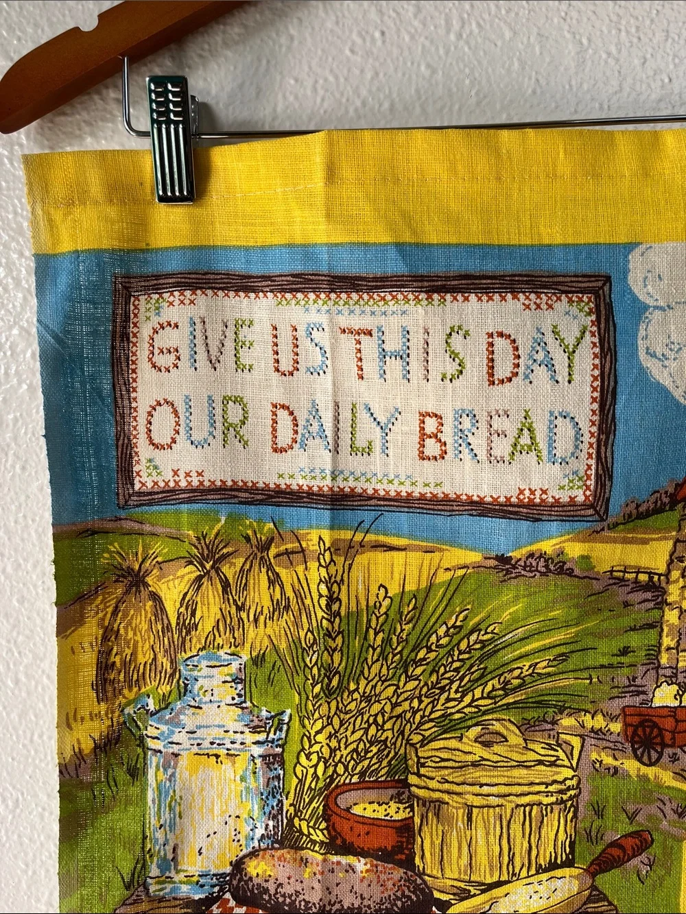 Vintage Tea Towel Fabric Wall Hanging 1980 Yearly Calendar Daily Bread